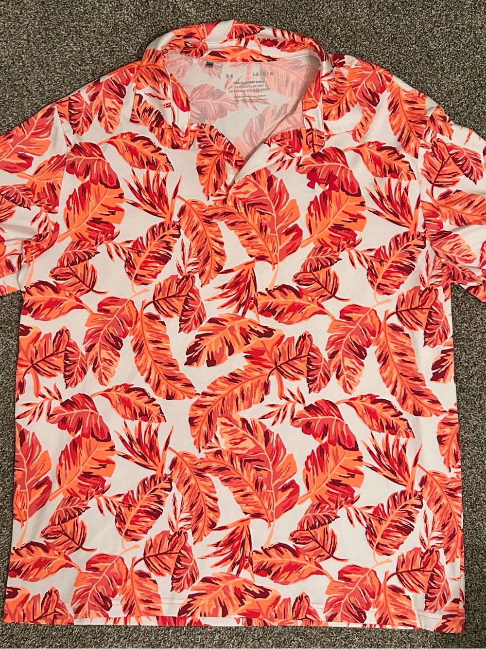 Under Armour Coral and Orange Tropical Print Polo